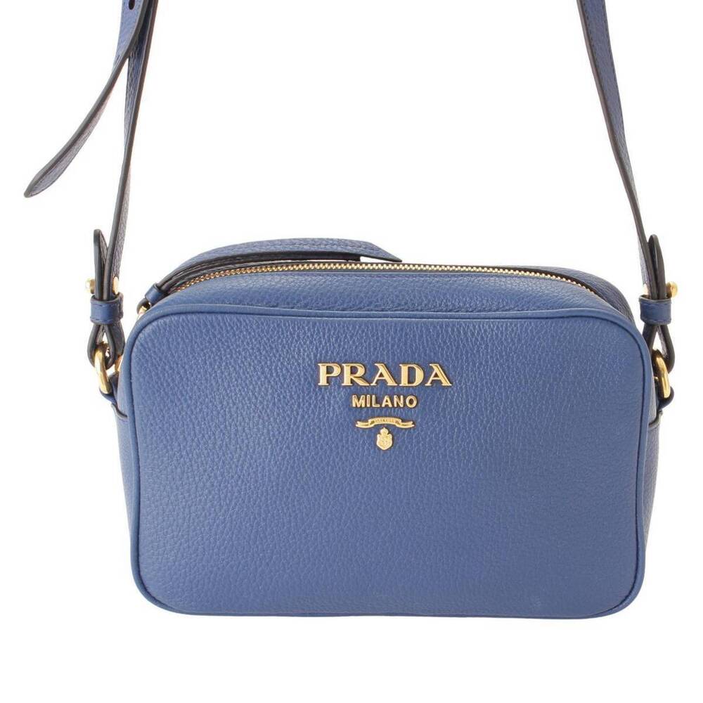 Prada VITELLO PHENIX Leather Shoulder Bag Logo Blue